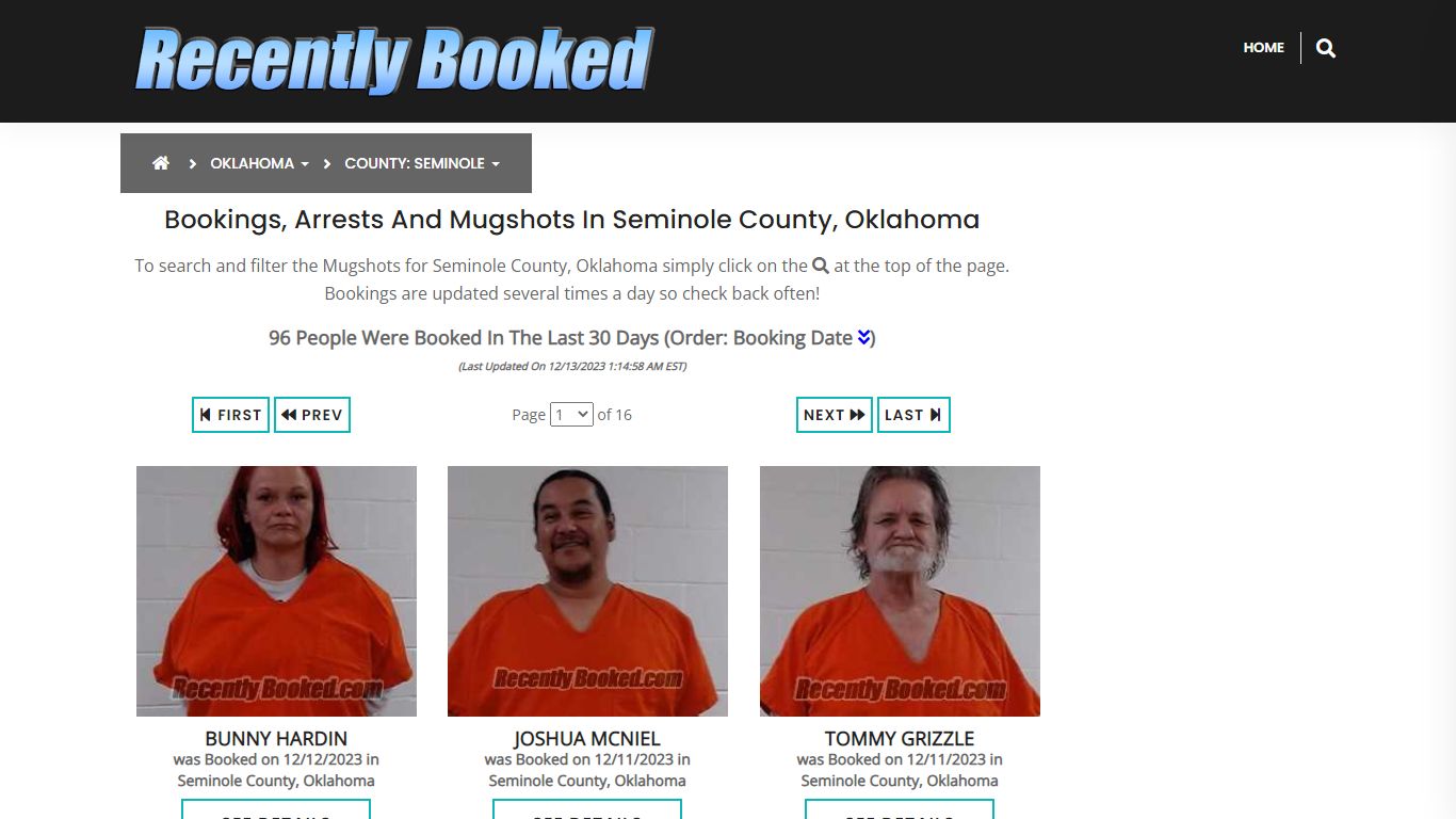 Bookings, Arrests and Mugshots in Seminole County, Oklahoma
